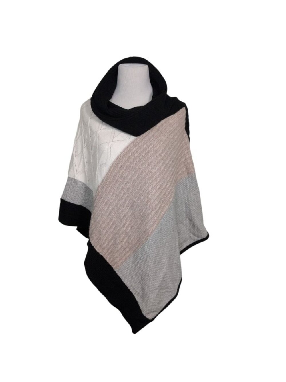 Coldwater Creek Cable Knit Colorblock Poncho Womens One Size Boho Cozy Pastel